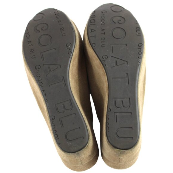 Chocolat Blu Wynn Camel Suede Peek Toe Wedge Mule Sandal, Size 6.5 - Picture 8 of 8